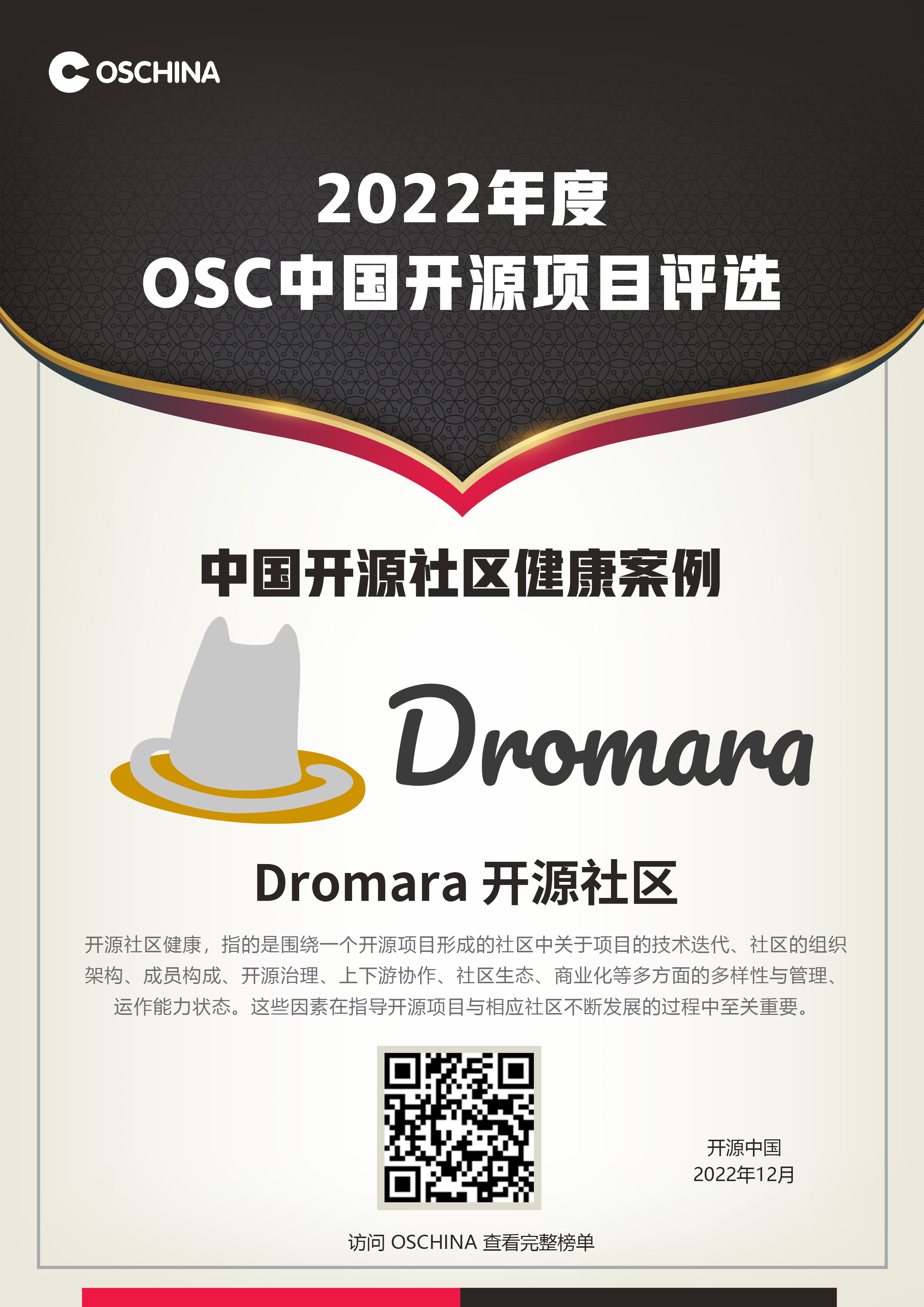 2022 OSChina China Open Source Project Selection, awarded Healthy Case of China Open Source Community